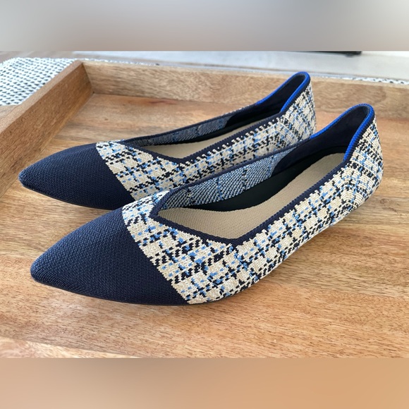 Rothys Point ll Navy Plaid Argyle Tweed Ballet Flats Size 10 - Picture 5 of 9